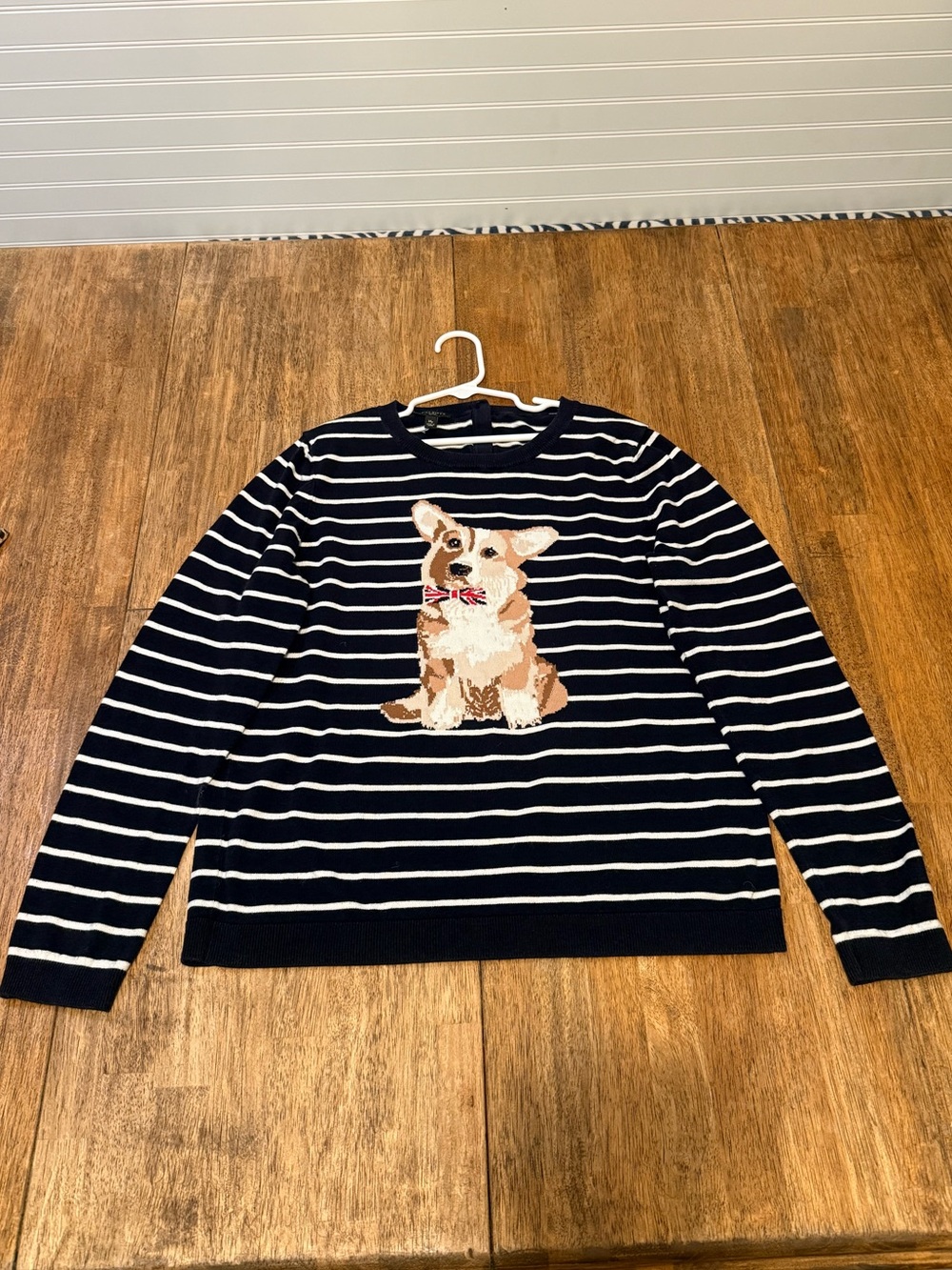 Talbots Navy and White Striped Sweater Corgi - Size Medium Petite